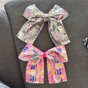 Sequin Bow Hair Clips for Kids - Pink and Silver